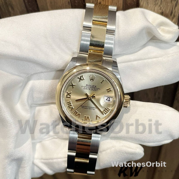 Replique Rolex Datejust-279163, 28mm, Champagne, cadran chiffres romains, lunette bombée, Lady Champagne pour femme