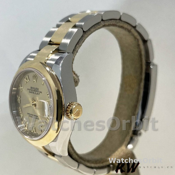 Replique Rolex Datejust-279163, 28mm, Champagne, cadran chiffres romains, lunette bombée, Lady Champagne pour femme