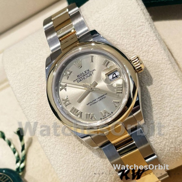 Replique Rolex Datejust-279163, 28mm, Champagne, cadran chiffres romains, lunette bombée, Lady Champagne pour femme