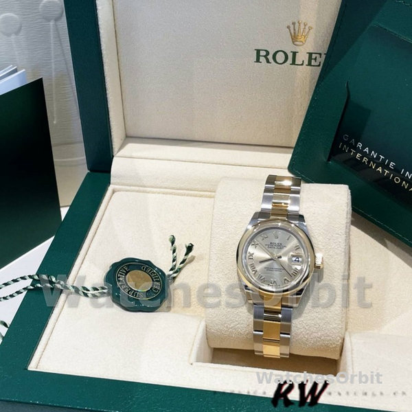 Replique Rolex Datejust-279163, 28mm, Champagne, cadran chiffres romains, lunette bombée, Lady Champagne pour femme