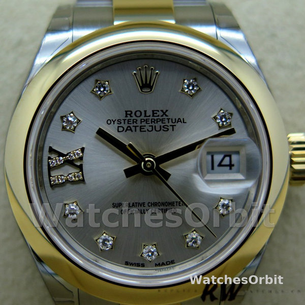 Women's Rolex Datejust-279163, 28mm, Silver Diamond Dial, Domed Bezel, Lady Silver