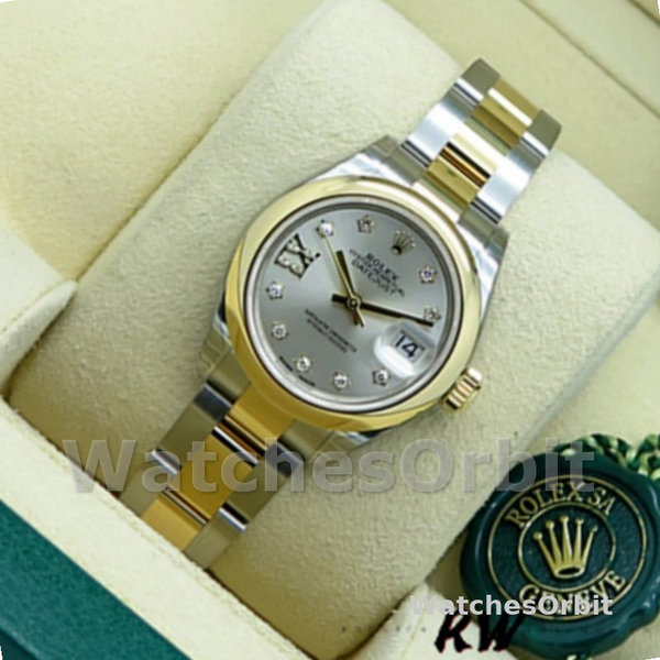 Replica Dames Rolex Datejust-279163, 28mm, Zilveren Diamanten Wijzerplaat, Domed Bezel, Dame Zilver