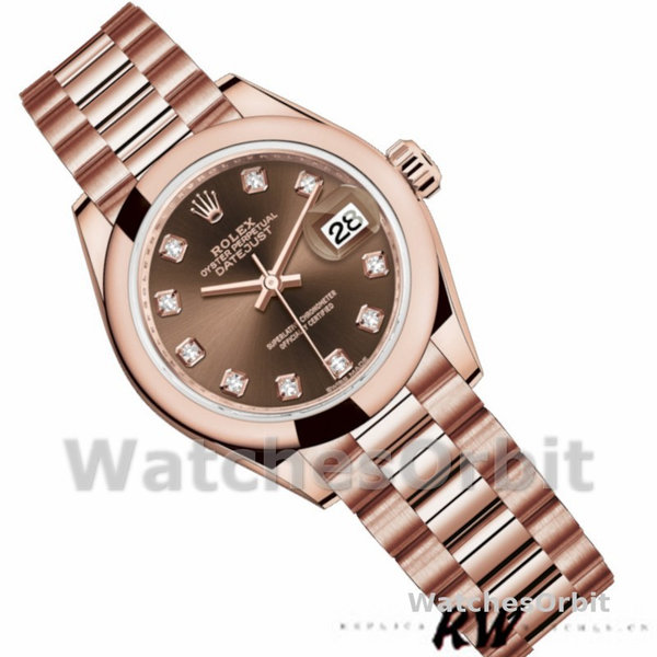 Replica Rolex Datejust-279165 donna, 28 mm, quadrante marrone cioccolato, lunetta con diamanti, Lady Chocolate Brown