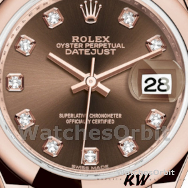 Replica Rolex Datejust-279165 donna, 28 mm, quadrante marrone cioccolato, lunetta con diamanti, Lady Chocolate Brown