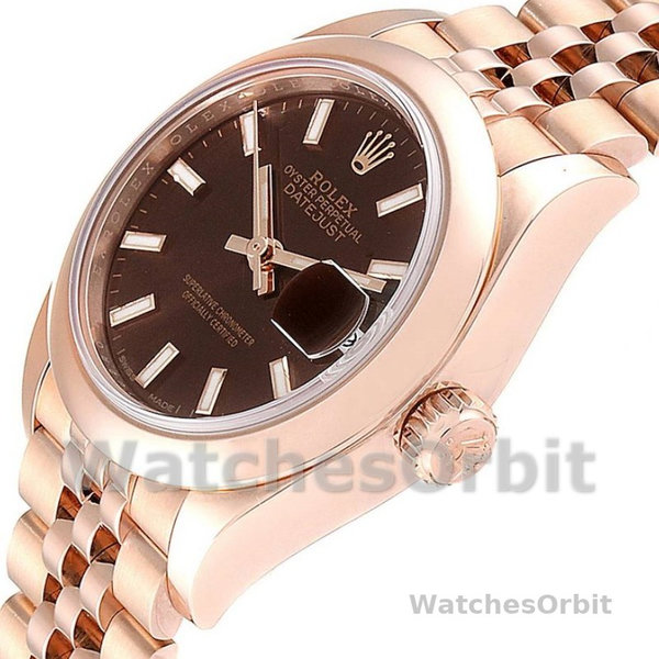 Replica Rolex Datejust-279165 da donna, 28 mm, quadrante marrone cioccolato, lunetta bombata, Lady Chocolate Brown