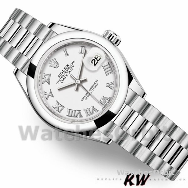 Womens Rolex Datejust-279166, 28mm, White Roman Numeral Dial, Domed Bezel, Lady White Replica Watch Image