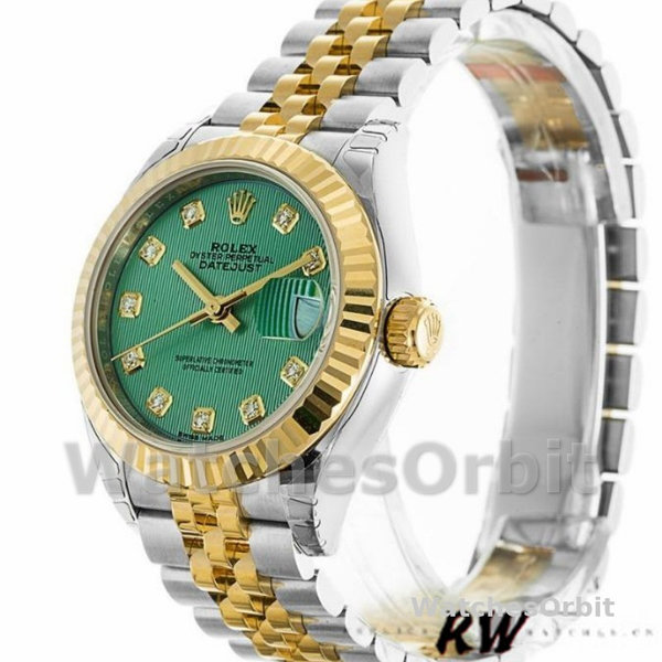 Replique Rolex Datejust-279173, 28mm, cadran diamant vert, lunette cannelée, Lady Green, pour femme