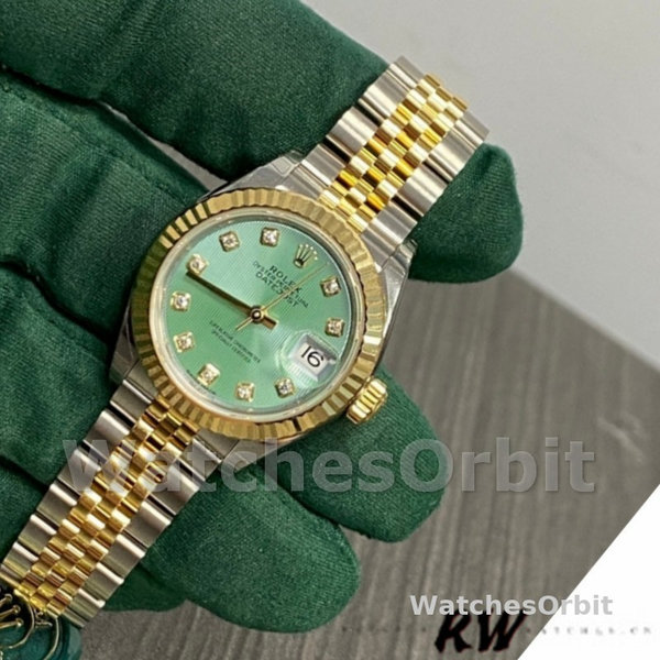 Replique Rolex Datejust-279173, 28mm, cadran diamant vert, lunette cannelée, Lady Green, pour femme