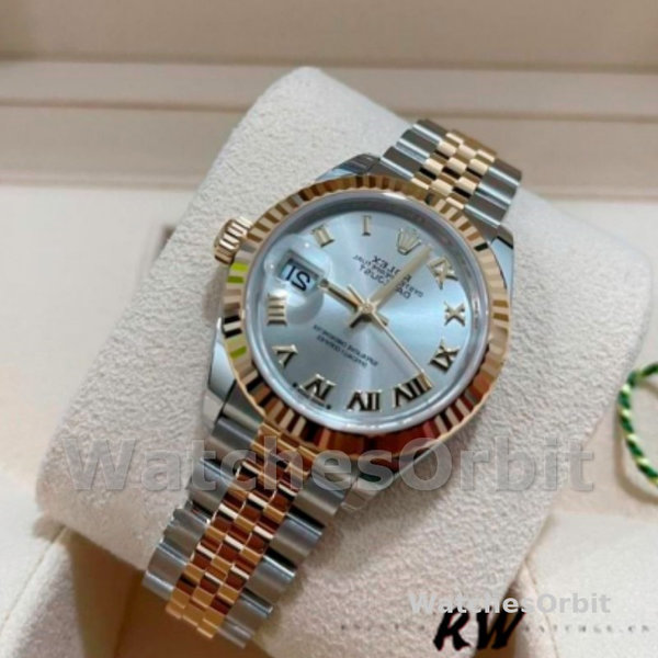 Replique Rolex Datejust-279173 pour femme, 28mm, cadran chiffres romains argent, lunette cannelée, Lady Silver