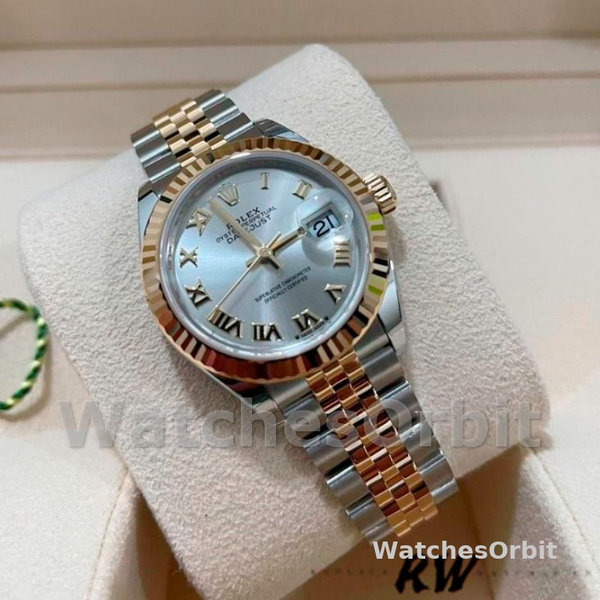 Replique Rolex Datejust-279173 pour femme, 28mm, cadran chiffres romains argent, lunette cannelée, Lady Silver