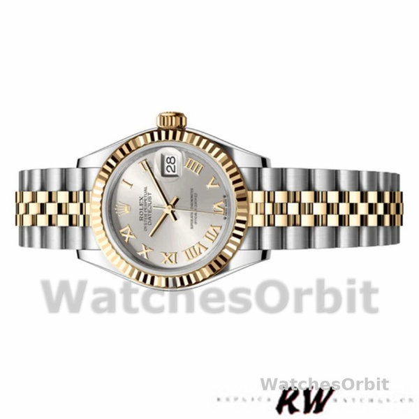 Replique Rolex Datejust-279173 pour femme, 28mm, cadran chiffres romains argent, lunette cannelée, Lady Silver