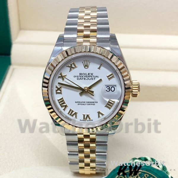 Replica Rolex Datejust 279173 White Roman Numeral Dial Fluted Bezel 28mm Lady Replica Uhr