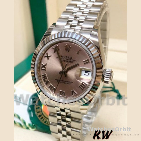 Replique Rolex Datejust-279174 pour femme, 28 mm, acier inoxydable, cadran romain rose, Lady Pink