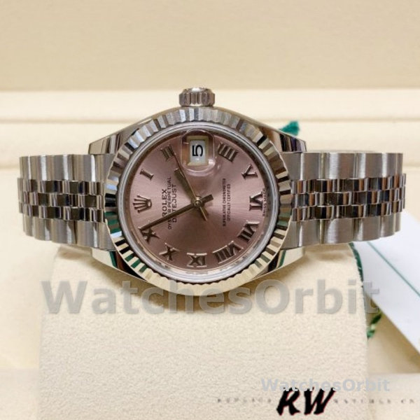 Replique Rolex Datejust-279174 pour femme, 28 mm, acier inoxydable, cadran romain rose, Lady Pink