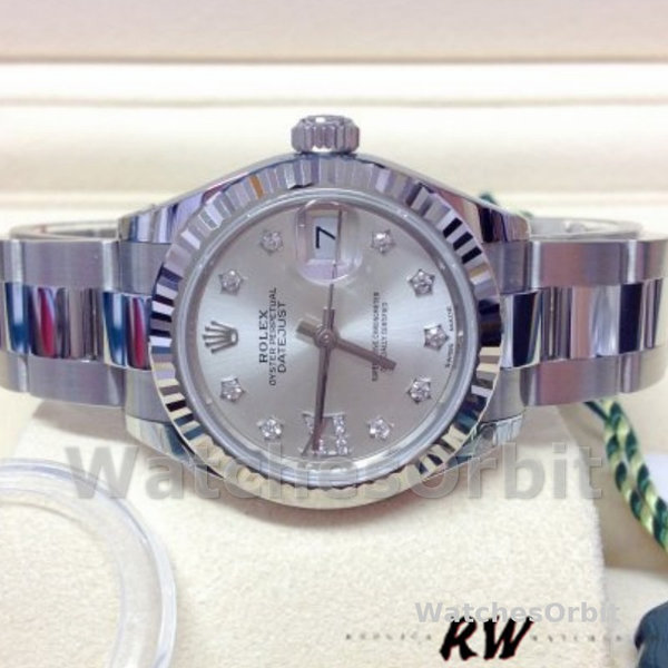 Replique Rolex Datejust-279174 pour femme, 28 mm, acier inoxydable, cadran argenté à diamants, Lady Silver