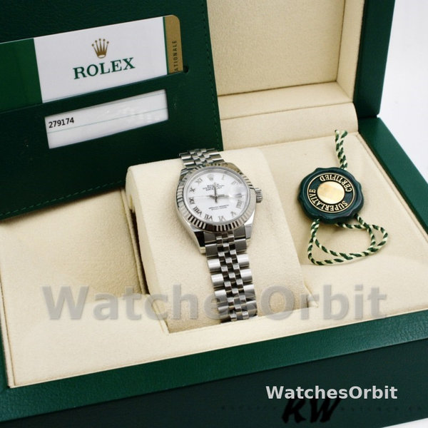 Replique Rolex Datejust-279174 pour femme, 28 mm, acier inoxydable, cadran blanc à chiffres romains, Lady White