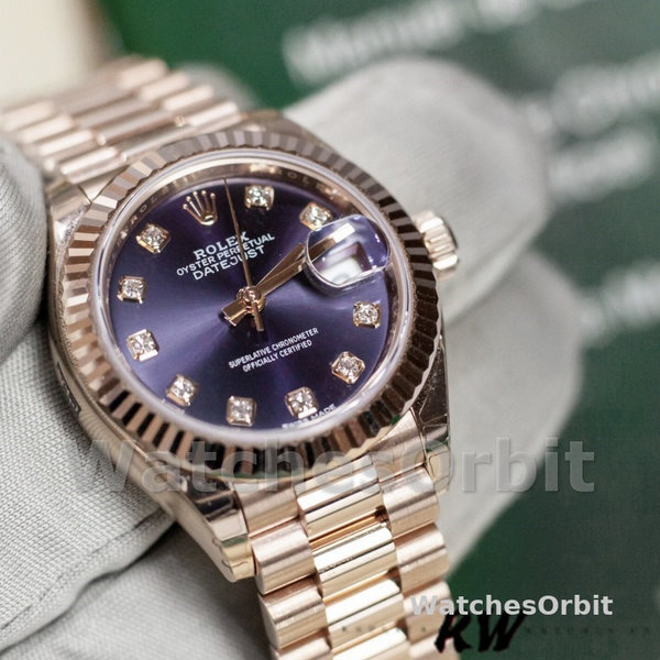Replica Dames Rolex Datejust-279175, 28mm, Aubergine Diamonds Dial, Fluted Bezel, Lady Aubergine