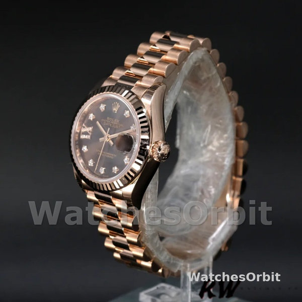 Replica Dames Rolex Datejust-279175, 28mm, Chocolade Diamond Mark wijzerplaat, Fluted Bezel, Lady Chocolate