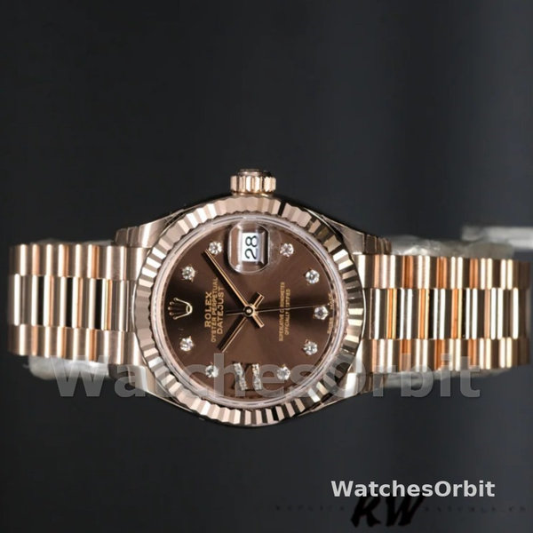 Replica Dames Rolex Datejust-279175, 28mm, Chocolade Diamond Mark wijzerplaat, Fluted Bezel, Lady Chocolate