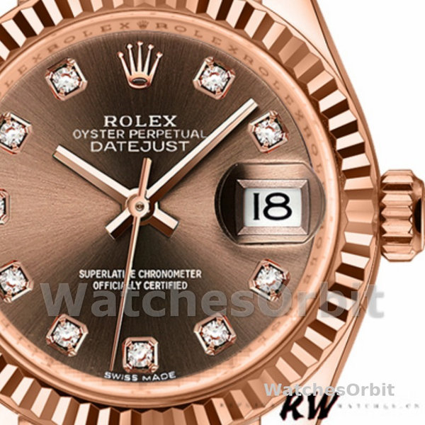 Replica Dames Rolex Datejust-279175, 28mm, Chocolade, Diamanten wijzerplaat, Fluted Bezel, Lady Chocolate