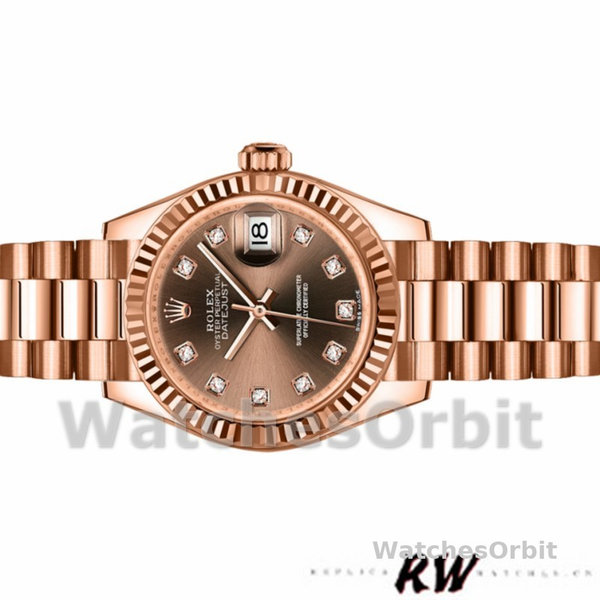 Replica Dames Rolex Datejust-279175, 28mm, Chocolade, Diamanten wijzerplaat, Fluted Bezel, Lady Chocolate