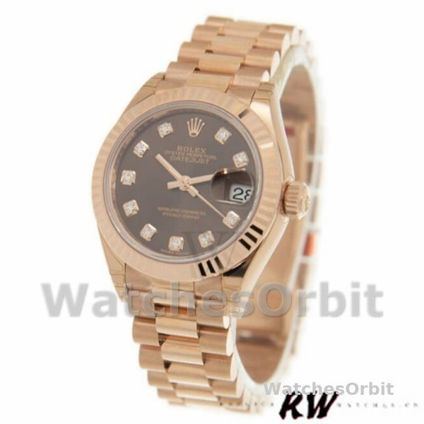 Replica Dames Rolex Datejust-279175, 28mm, Chocolade, Diamanten wijzerplaat, Fluted Bezel, Lady Chocolate
