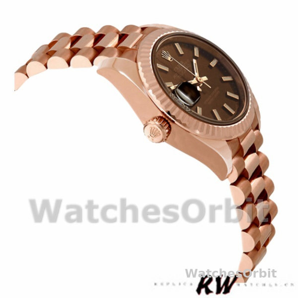 Replica Dames Rolex Datejust-279175, 28mm, Chocolade Index wijzerplaat, Fluted Bezel, Lady Chocolate