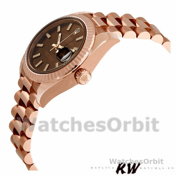 Replica Dames Rolex Datejust-279175, 28mm, Chocolade Index wijzerplaat, Fluted Bezel, Lady Chocolate