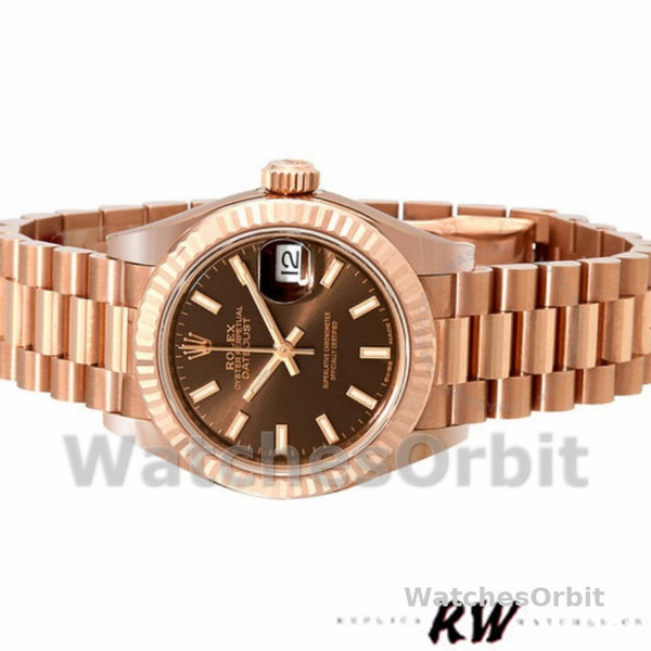 Replica Dames Rolex Datejust-279175, 28mm, Chocolade Index wijzerplaat, Fluted Bezel, Lady Chocolate