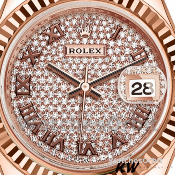 Replica Dames Rolex Datejust 279175-28mm, Rose Goud, Diamond Pave Dial, Lady Diamond Pave