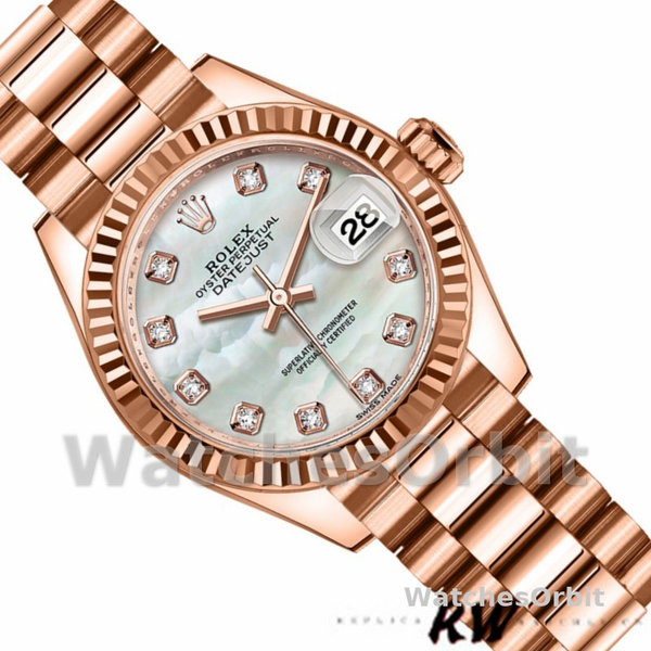 Womens Rolex Datejust-279175, 28mm, Mother‑of‑Pearl Diamonds Dial, Fluted Bezel, Lady MOP Replica Watch Image