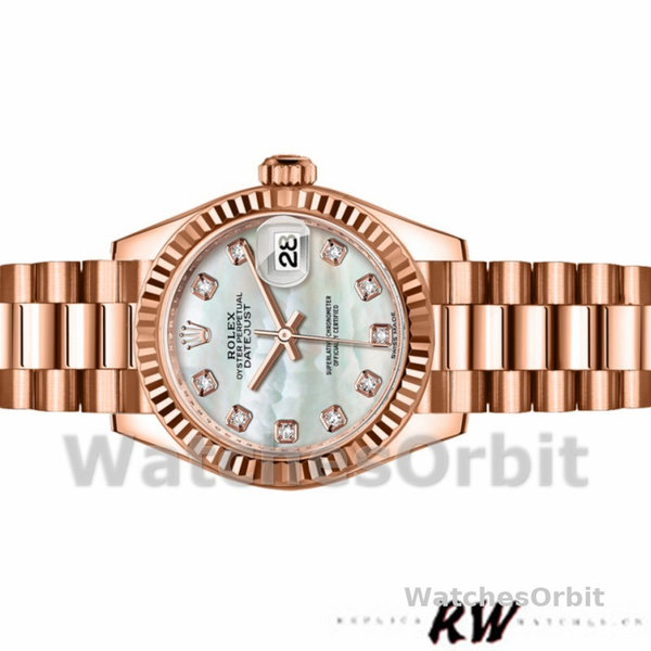Womens Rolex Datejust-279175, 28mm, Mother‑of‑Pearl Diamonds Dial, Fluted Bezel, Lady MOP Replica Watch Image