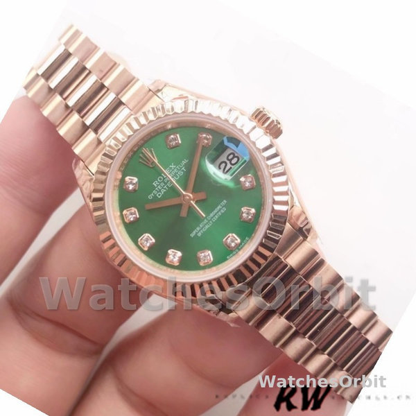 Replica Dames Rolex Datejust-279175, 28mm, Olijfgroen, Diamanten wijzerplaat, Geribbelde ring, Dame Olijfgroen