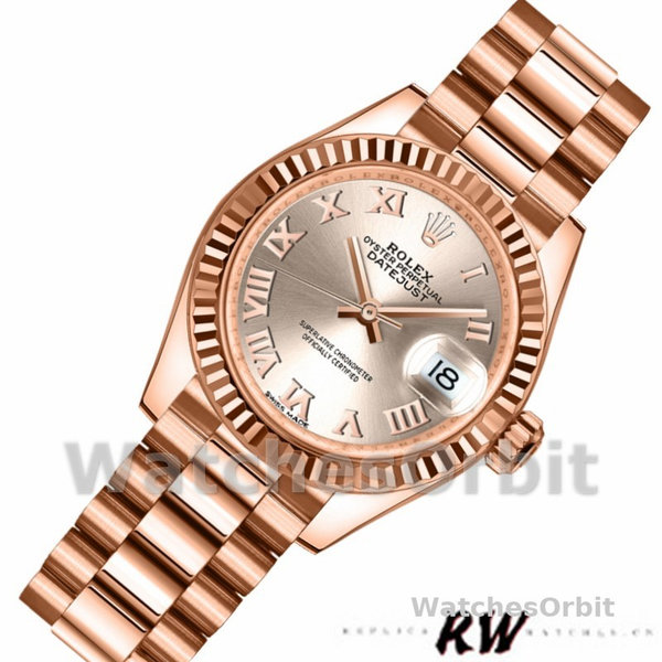 Replica Dames Rolex Datejust-279175, 28mm, Sundust Romeinse cijfer wijzerplaat, geribbelde lunette, Lady Sundust