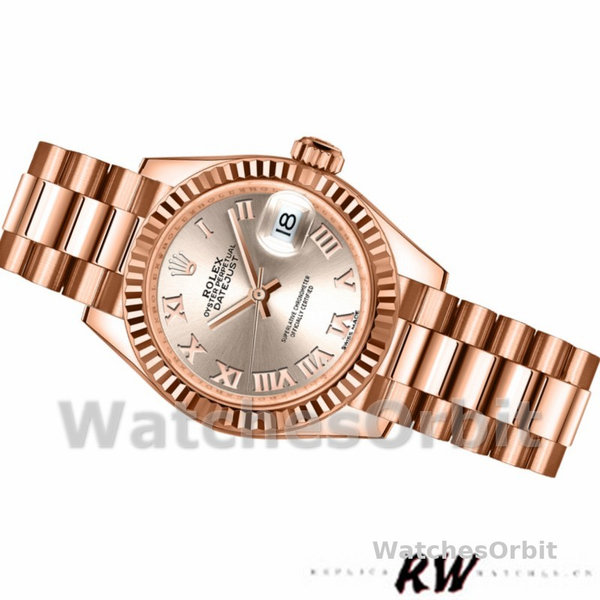Replica Dames Rolex Datejust-279175, 28mm, Sundust Romeinse cijfer wijzerplaat, geribbelde lunette, Lady Sundust