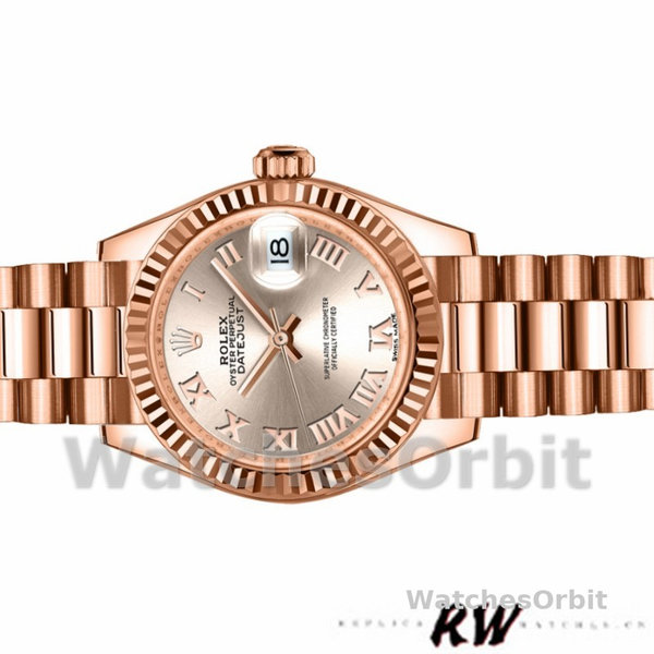 Replica Dames Rolex Datejust-279175, 28mm, Sundust Romeinse cijfer wijzerplaat, geribbelde lunette, Lady Sundust