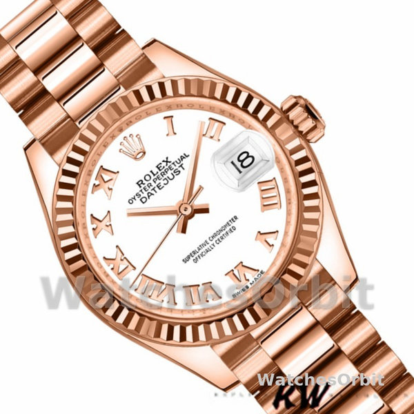 Women's Rolex Datejust-279175, 28mm, White Roman Numeral Dial, Fluted Bezel, Lady White