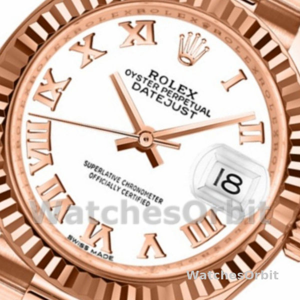 Womens Rolex Datejust-279175, 28mm, White Roman Numeral Dial, Fluted Bezel, Lady White Replica Watch Image