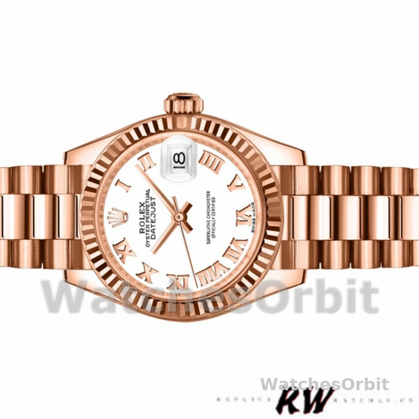 Womens Rolex Datejust-279175, 28mm, White Roman Numeral Dial, Fluted Bezel, Lady White Replica Watch Image