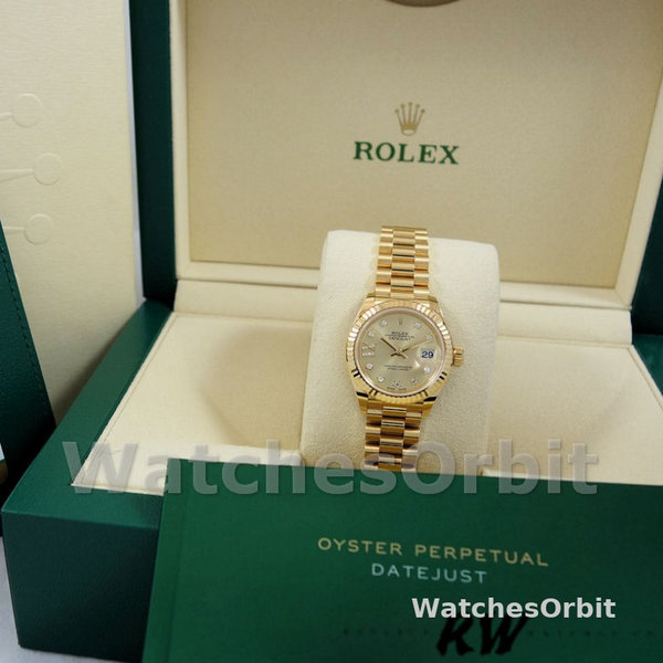 Rolex Datejust 279178 Champagne Diamond Dial Fluted Bezel 28mm Lady Replica Watch