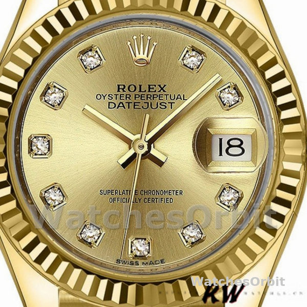 Women's Rolex Datejust-279178, 28mm, Yellow Gold, Champagne Diamond Dial, Lady Champagne