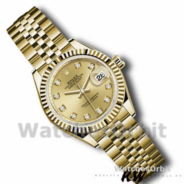 Womens Rolex Datejust-279178, 28mm, Yellow Gold, Champagne Diamond Dial, Lady Champagne Replica Watch Image