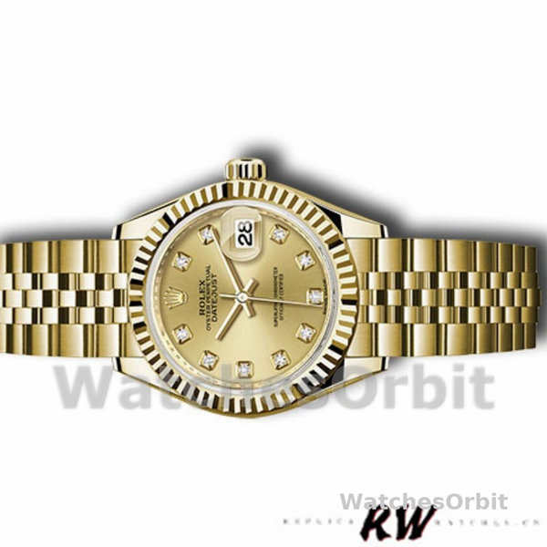 Womens Rolex Datejust-279178, 28mm, Yellow Gold, Champagne Diamond Dial, Lady Champagne Replica Watch Image