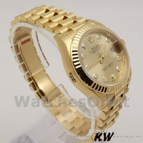 Replica Dames Rolex Datejust 279178-28mm, Champagne Wijzerplaat, Geribbelde Ring, Champagne Dame