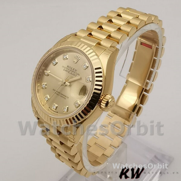 Womens Rolex Datejust 279178-28mm, Champagne Dial, Fluted Bezel, Lady Champagne Replica Watch Image