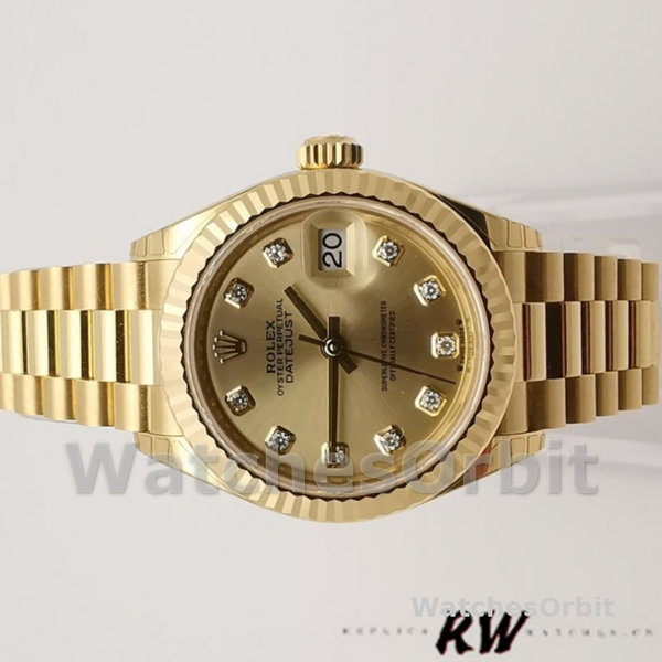 Womens Rolex Datejust 279178-28mm, Champagne Dial, Fluted Bezel, Lady Champagne Replica Watch Image