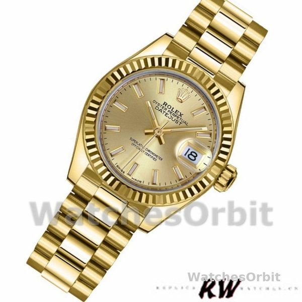 Women's Rolex Datejust 279178-28mm, Champagne Index Dial, Fluted Bezel, Lady Champagne