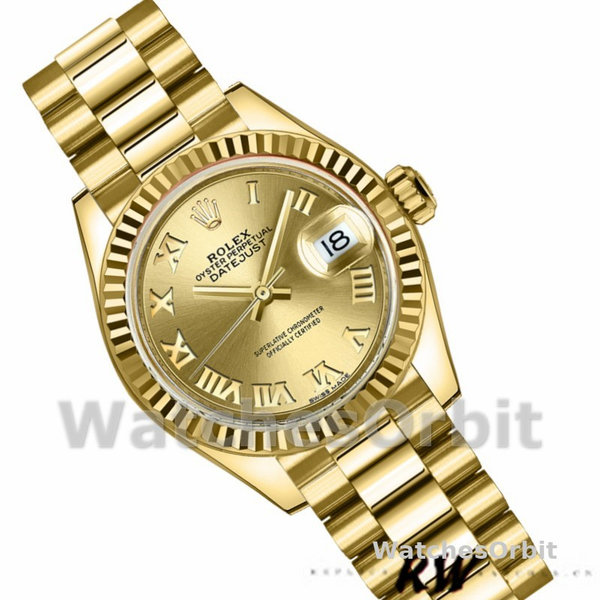 Womens Rolex Datejust 279178-28mm, Champagne Roman Dial, Fluted Bezel, Lady Champagne Replica Watch Image
