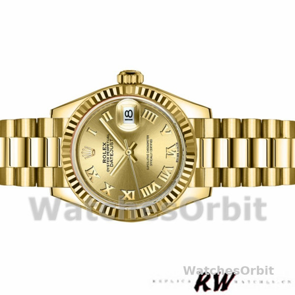 Womens Rolex Datejust 279178-28mm, Champagne Roman Dial, Fluted Bezel, Lady Champagne Replica Watch Image