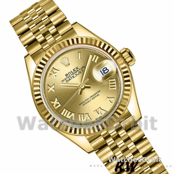 Replica Dames Rolex Datejust-279178, 28mm, Geelgoud, Champagne Romeinse wijzerplaat, Lady Champagne